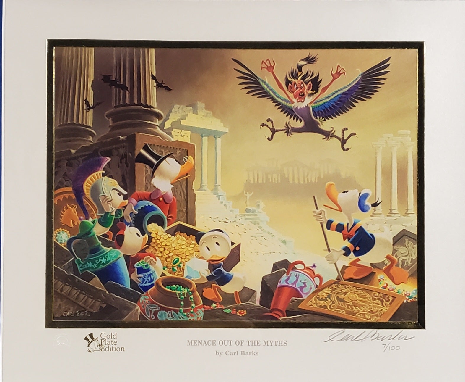Donald Duck and Uncle Scrooge Menace Out Of The Myths Carl Barks Signed Gold Plate Edition
